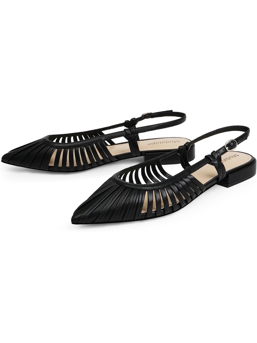 Modatope Black Strappy Pointed Slingback Flats